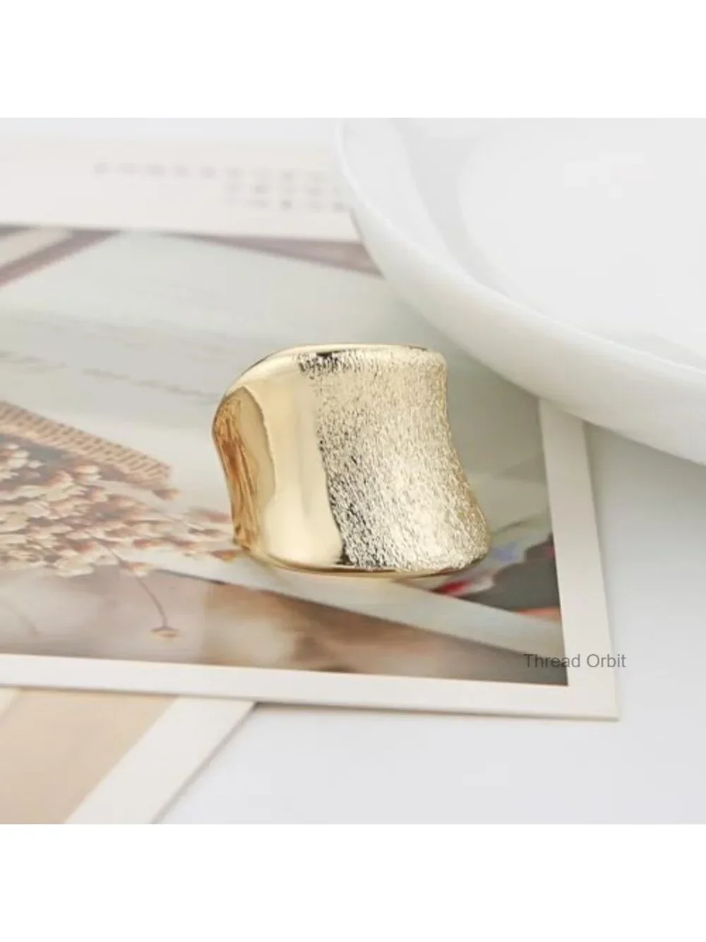 18K Gold Plated Open Band Ring Statement Ring Stackable Brass Ring